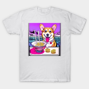 Corgi Eating Ramen Noodles Soup T-Shirt